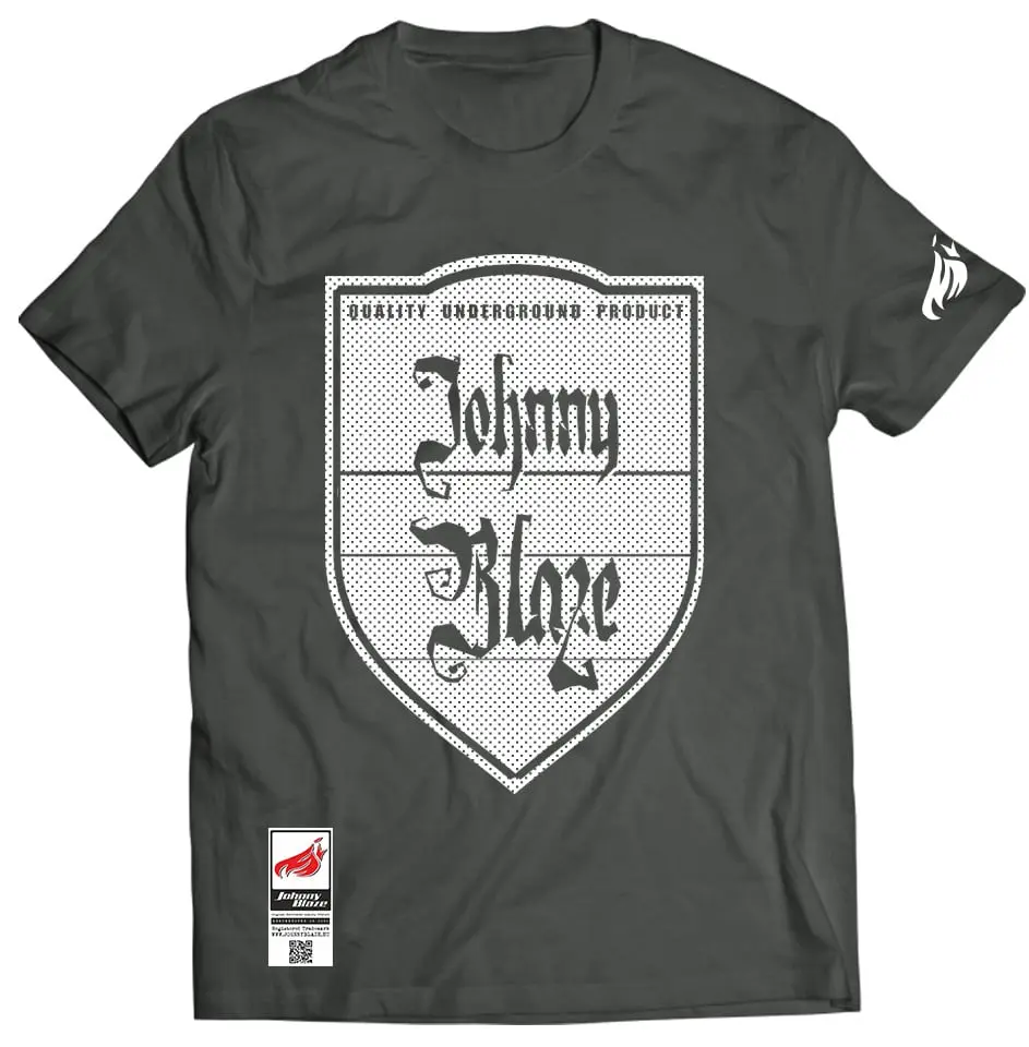Johnny Blaze camiseta - JB subterráneo grande escudo [ gris blanco ]